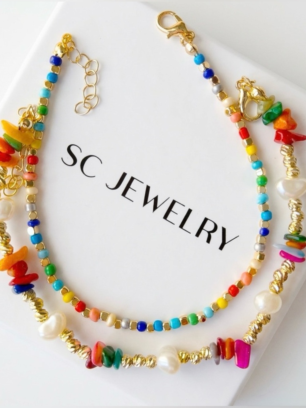 Miyuki Beads Anklet Set Colorful 2 Pc Set Summer Jewelry Beach